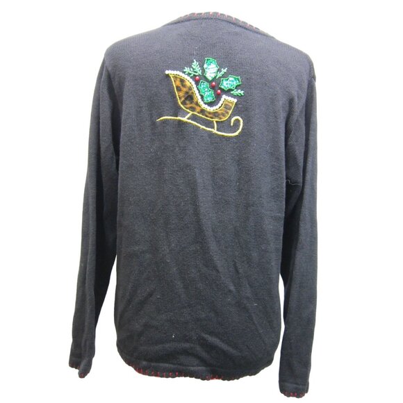 Vintage B P Design Christmas Embroidered Black Cardigan‎ Sweater Size S - Picture 3 of 10